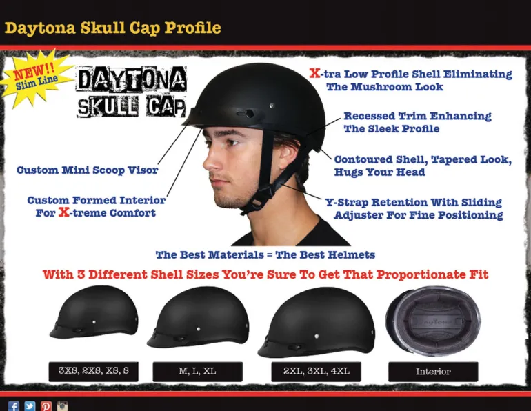 Daytona Skull Cap Helmet w/o Visor Grey Carbon Fiber